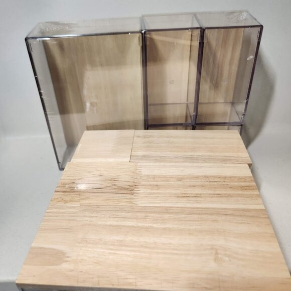 NEW Drawer Desktop Organizer 8 Piece Set Acrylic Clear with Wooden Lids Office - Picture 10 of 14